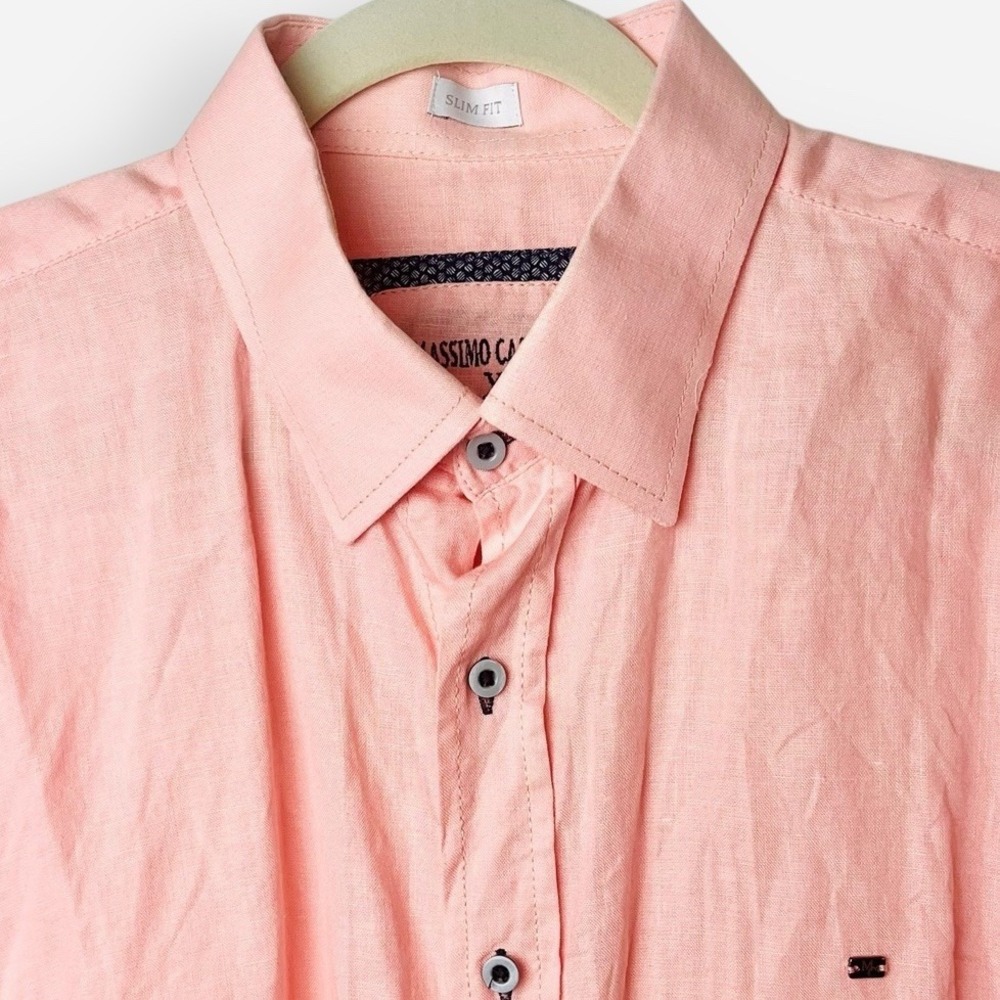 Massimo‎ Castello 100% Linen Shirt Mens XL Peach Long Sleeve Button Down